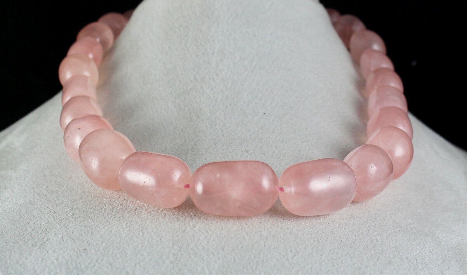 NATURAL ROSE QUARTZ BEADS LONG CABOCHON 1099 CARATS GEMSTONE SILVER NECKLACE