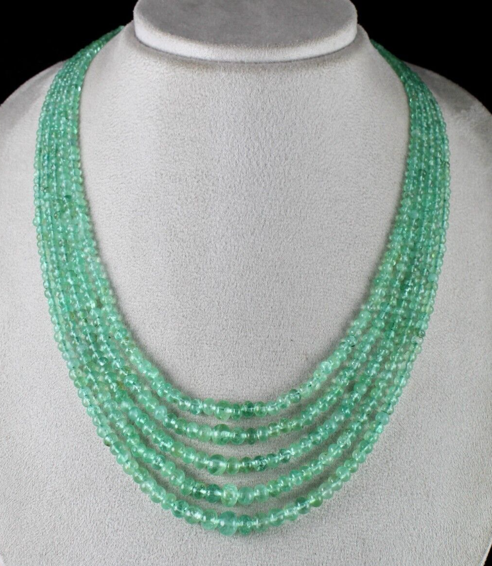 Certified Natural Emerald Beads Round Necklace 353 Ct Colombian Gemstone 5l
