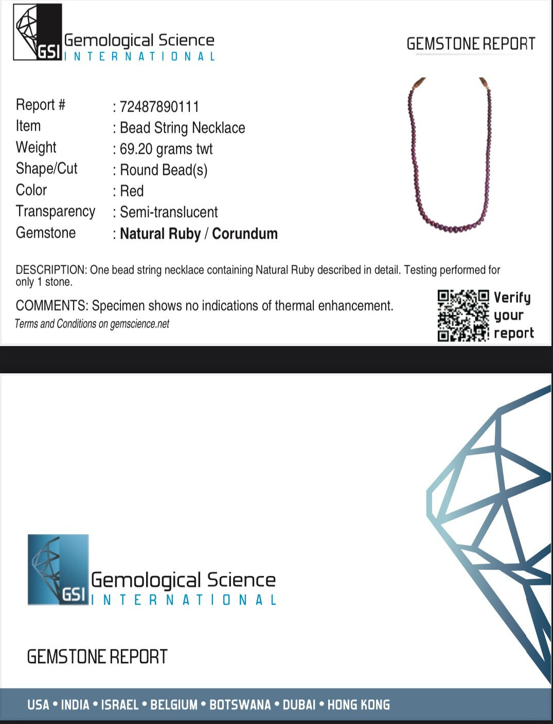 Certified 323 Ct Natural Ruby Necklace Round Red Untreated Gemstone String