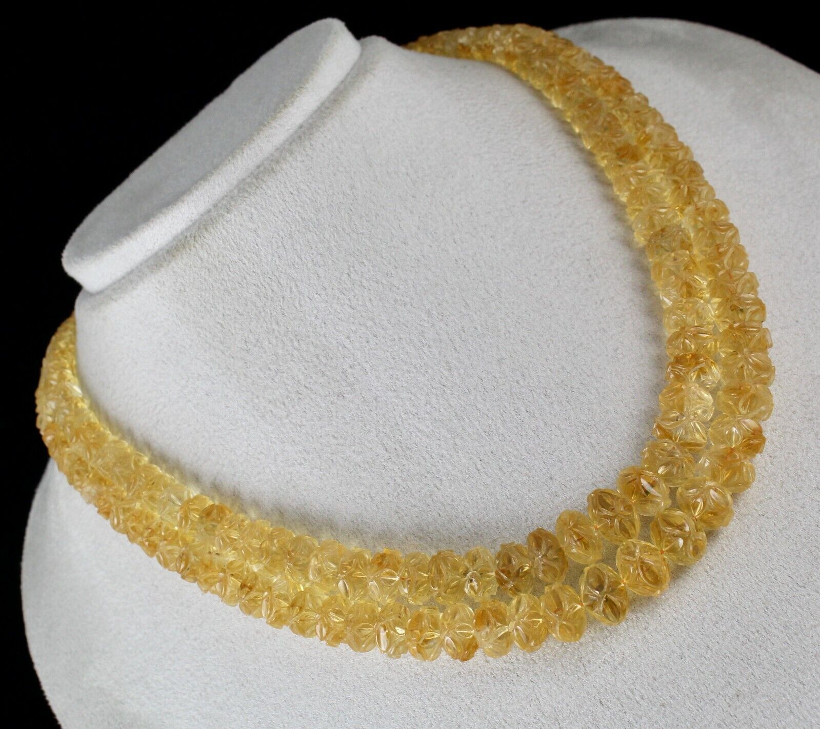 Natural Yellow Citrine Beads Carved Round 2 L 514 Ct Gemstone Vintage Necklace