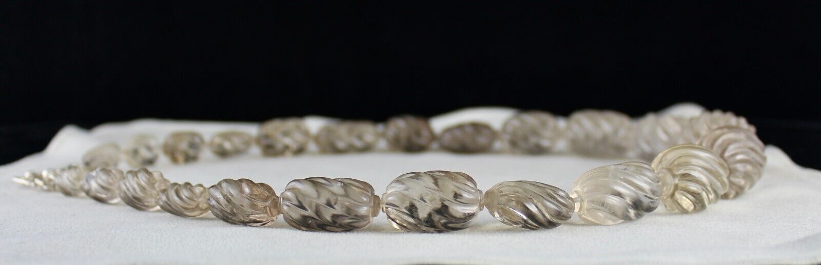 BIG NATURAL SMOKY QUARTZ BEADS CARVED OVAL 1195 CT GEMSTONE SILVER NECKLACE