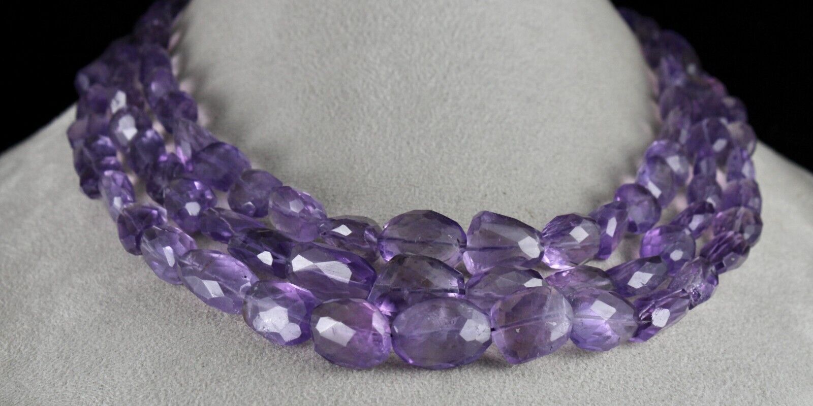 Natural Amethyst Beads Faceted Tumble 3L 861 Ct Purple Gemstone Fashion Necklace