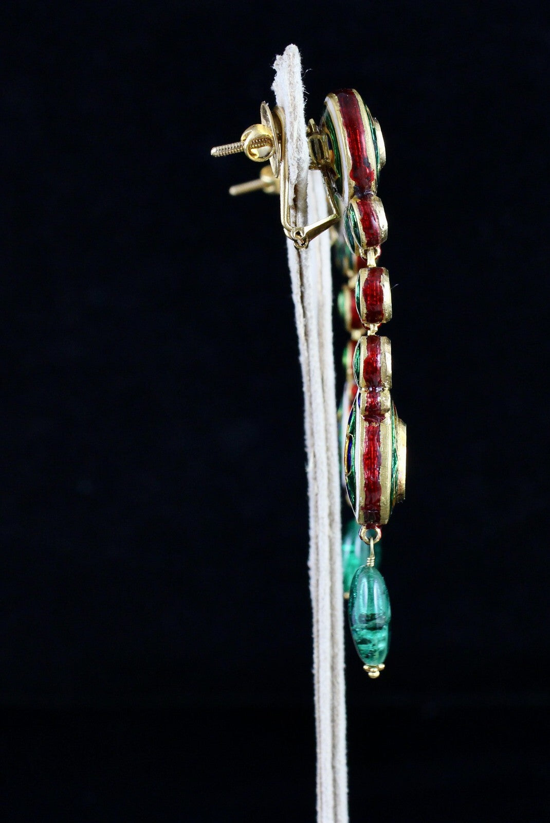 Certified Old Natural Diamond Cut Emerald 22k Gold Jadau Dangle Earrings 152.5ct