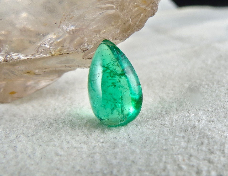 Certified Natural Zambia Emerald Pear Cabochon 4.79 Ct Loose Gemstone For Ring