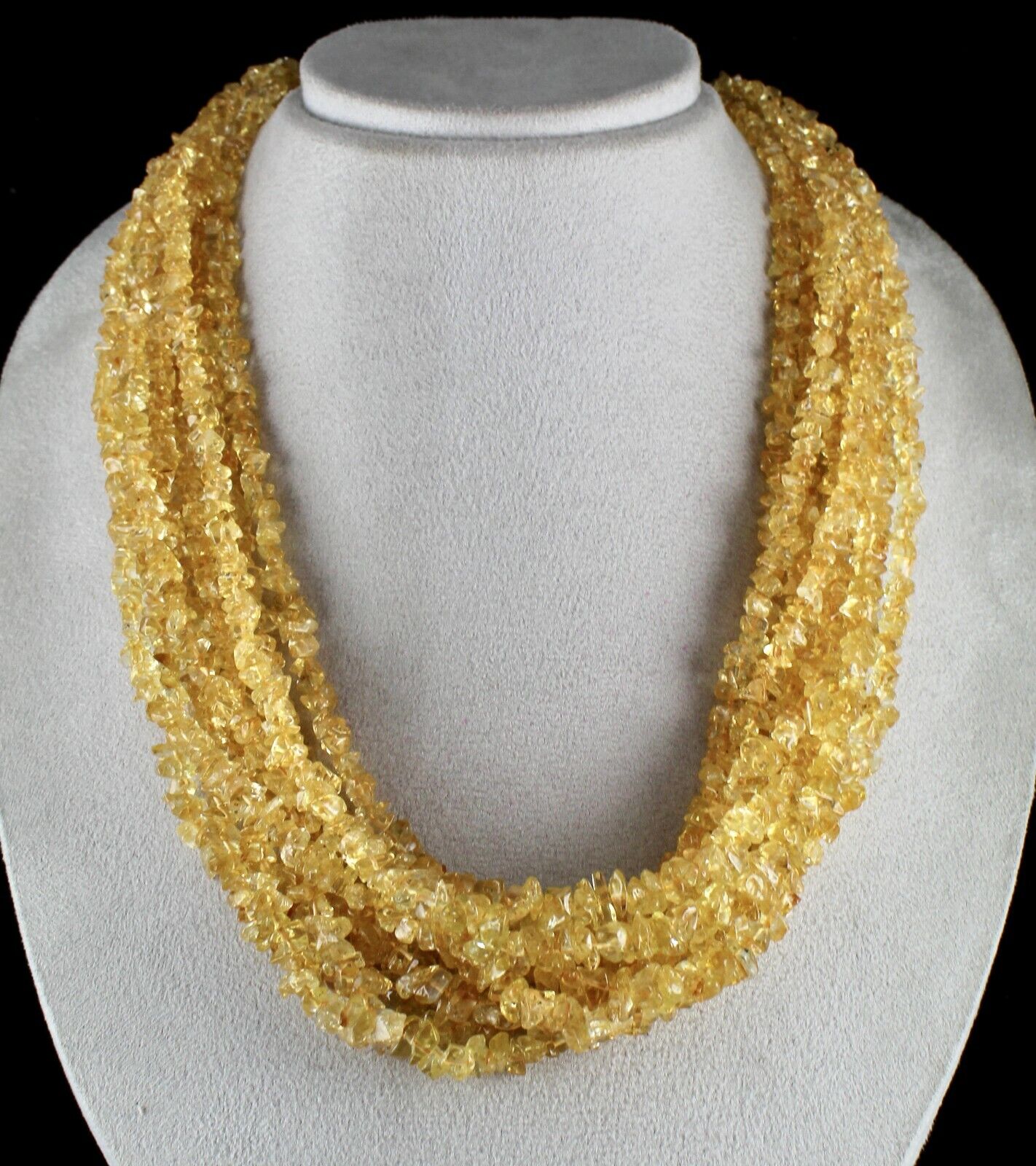 NATURAL YELLOW CITRINE UNCUT BEADS 10 LINE 1327 CARATS GEMSTONE SILVER NECKLACE