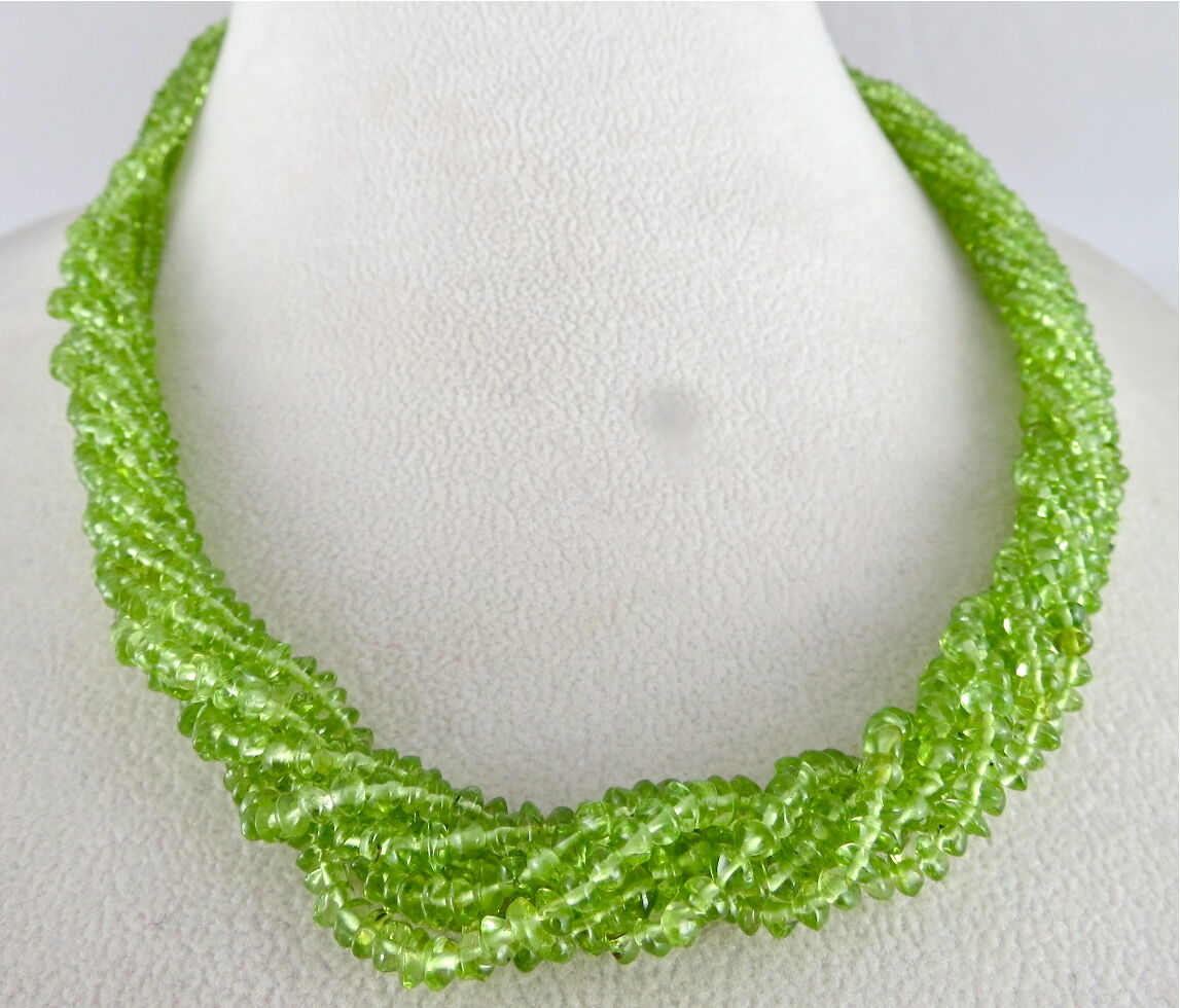 Natural Peridot Beads Round Button 10 L 445 Ct Green Gemstone Silver Necklace