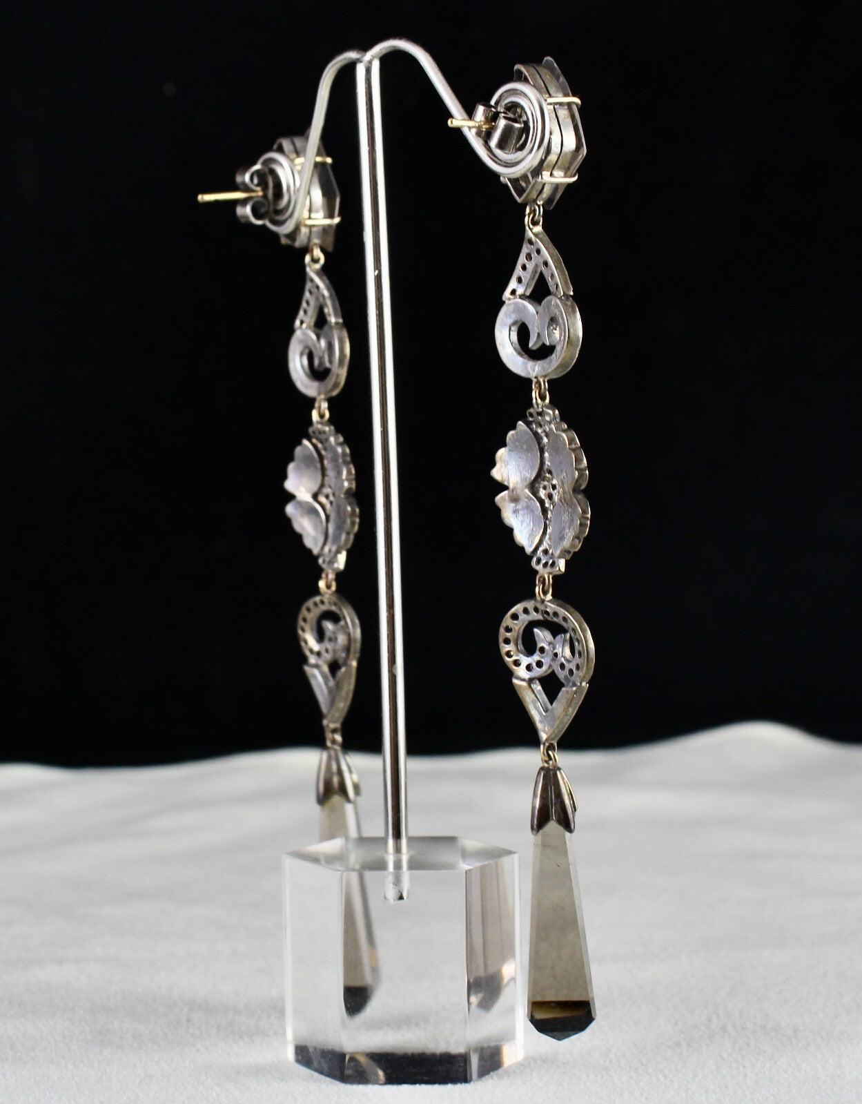 Certified Victorian Smoky Quartz 10ct Natural Diamond 18k Gold Sterling Earrings