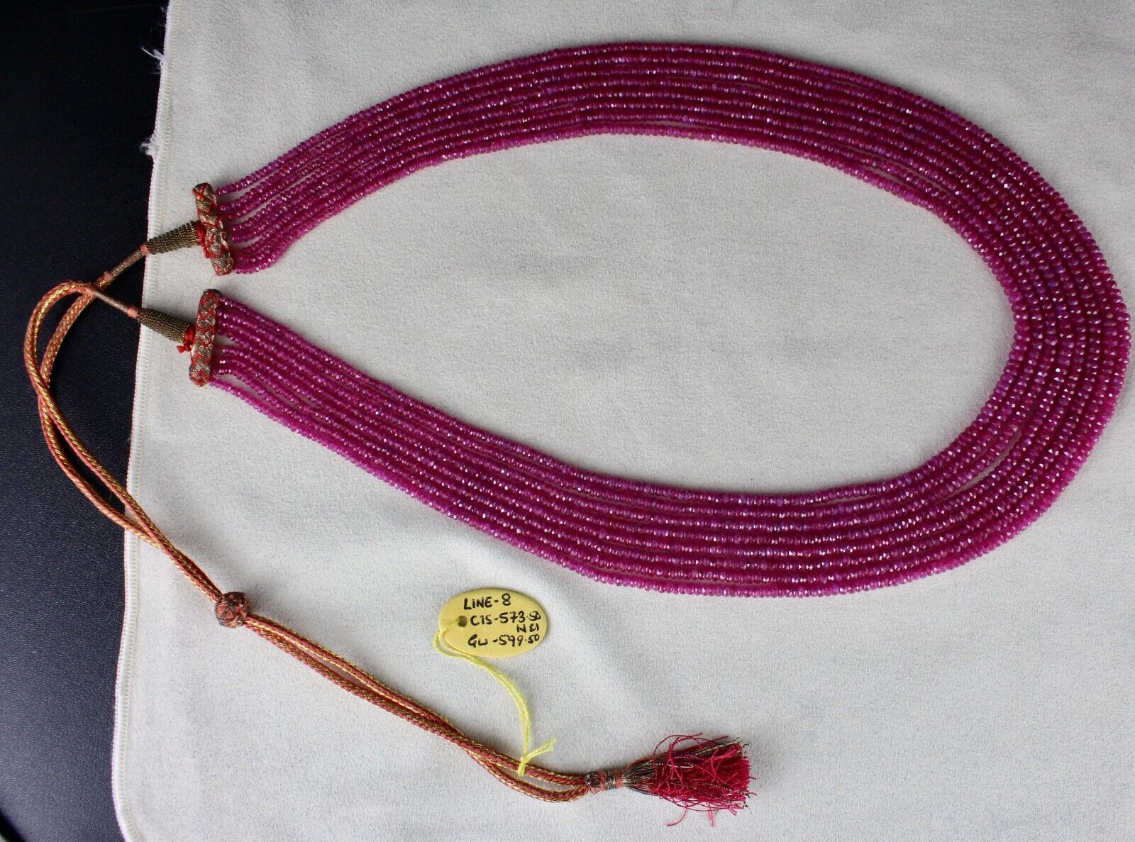 NATURAL HEATED BURMA RUBY FACETED BEADS 8 LINE 573 CARATS GEMSTONE NECKLACE