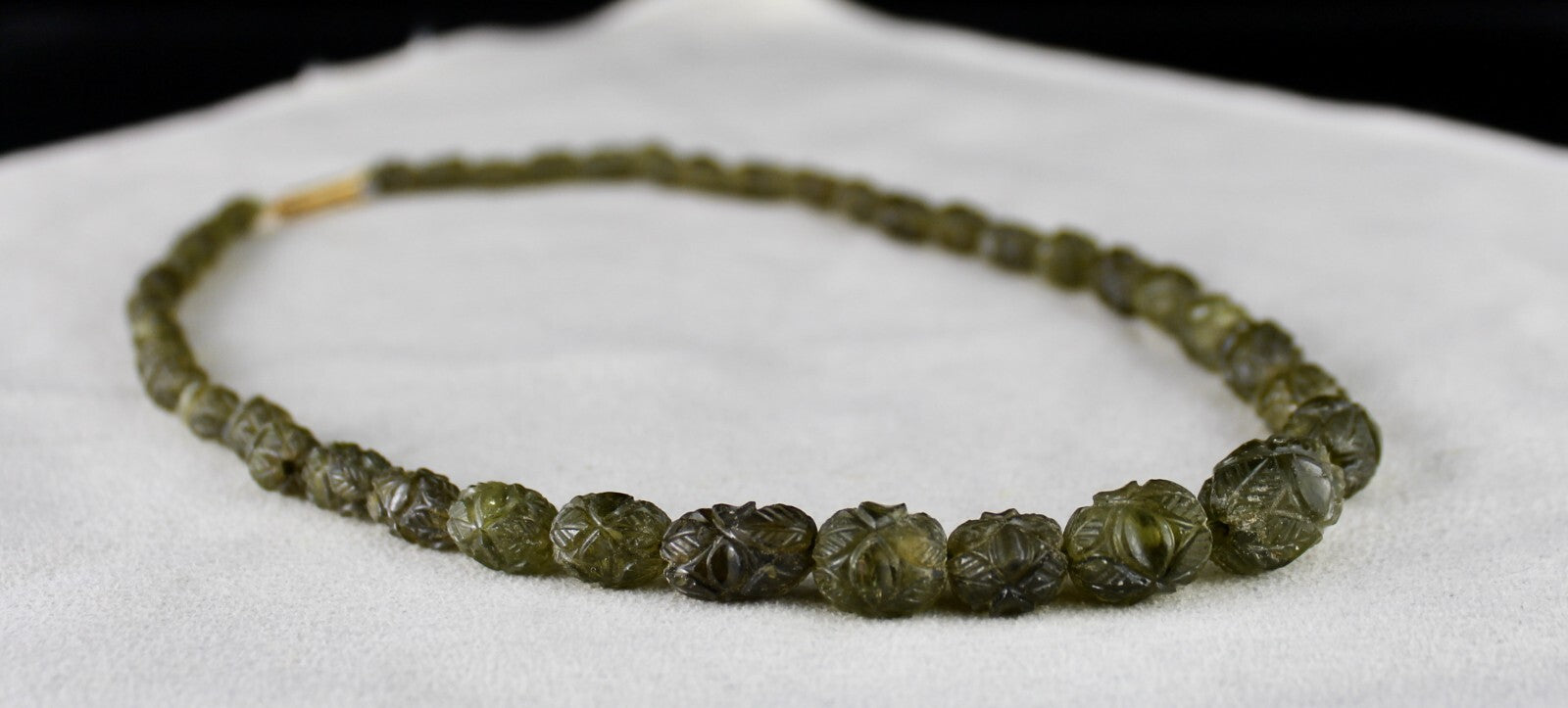 Antique Natural Peridot Carved Beads Necklace 255 Ct Gemstone Rarest Oval