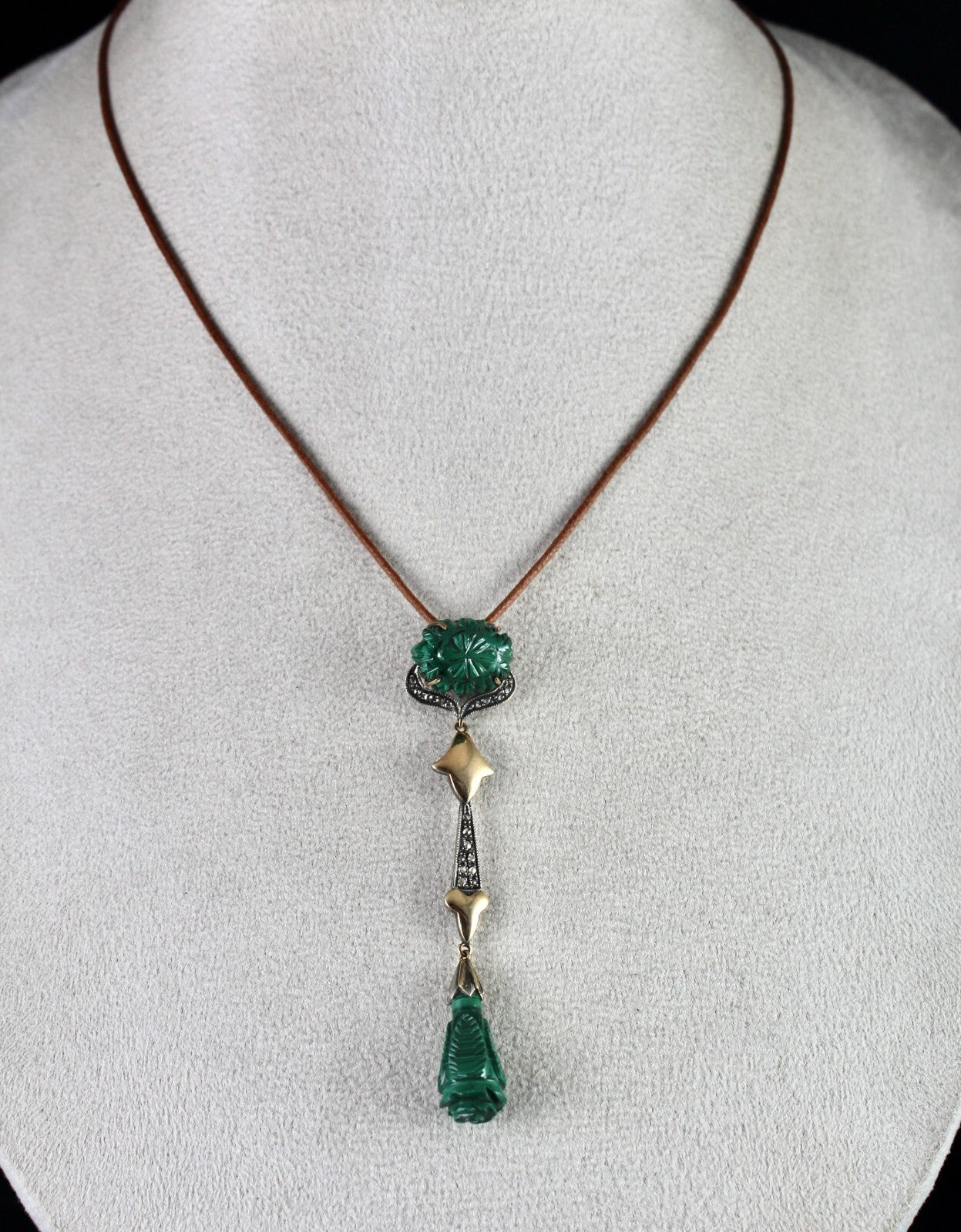 Certified Natural Malachite 10ct Diamond Sterling Silver 18k Gold Victorian Set