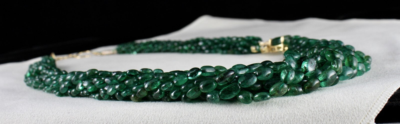 Certified Vintage Natural Emerald 673ct Beaded Natural Diamond 18k Gold Necklace