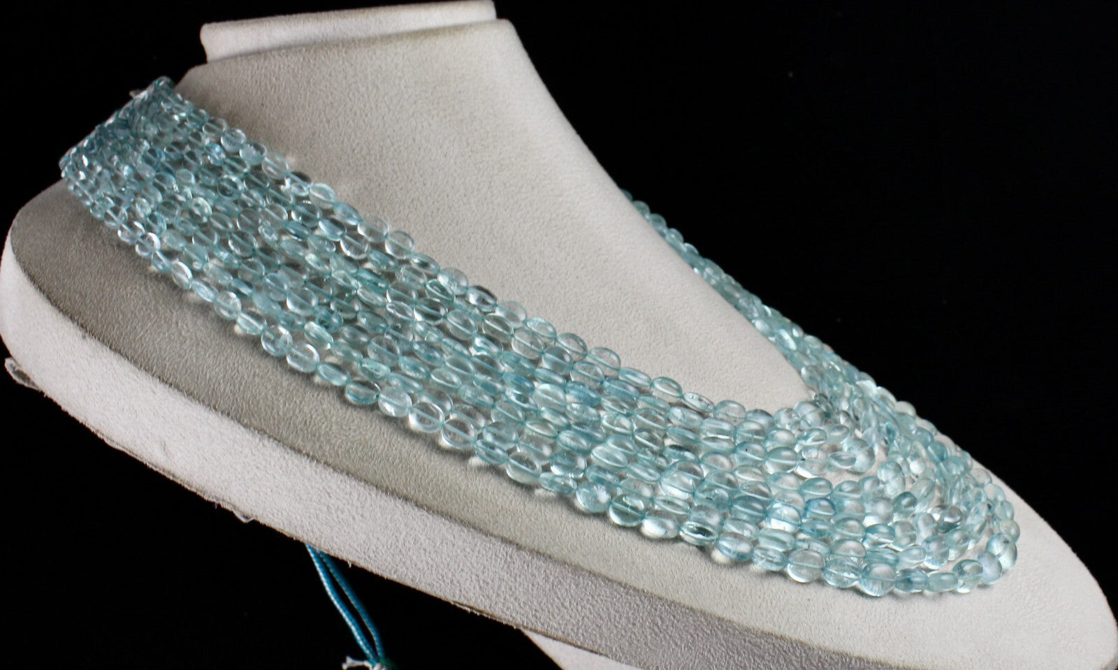 Certified Natural Aquamarine Beads Necklace 8l 965 Ct Blue Gemstone Important