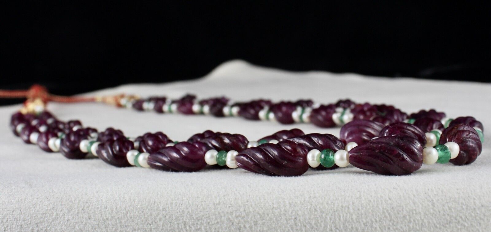 NATURAL RUBY BEADS CARVED TEAR DROPS 3 L 525 CTS EMERALD PEARL GEMSTONE NECKLACE