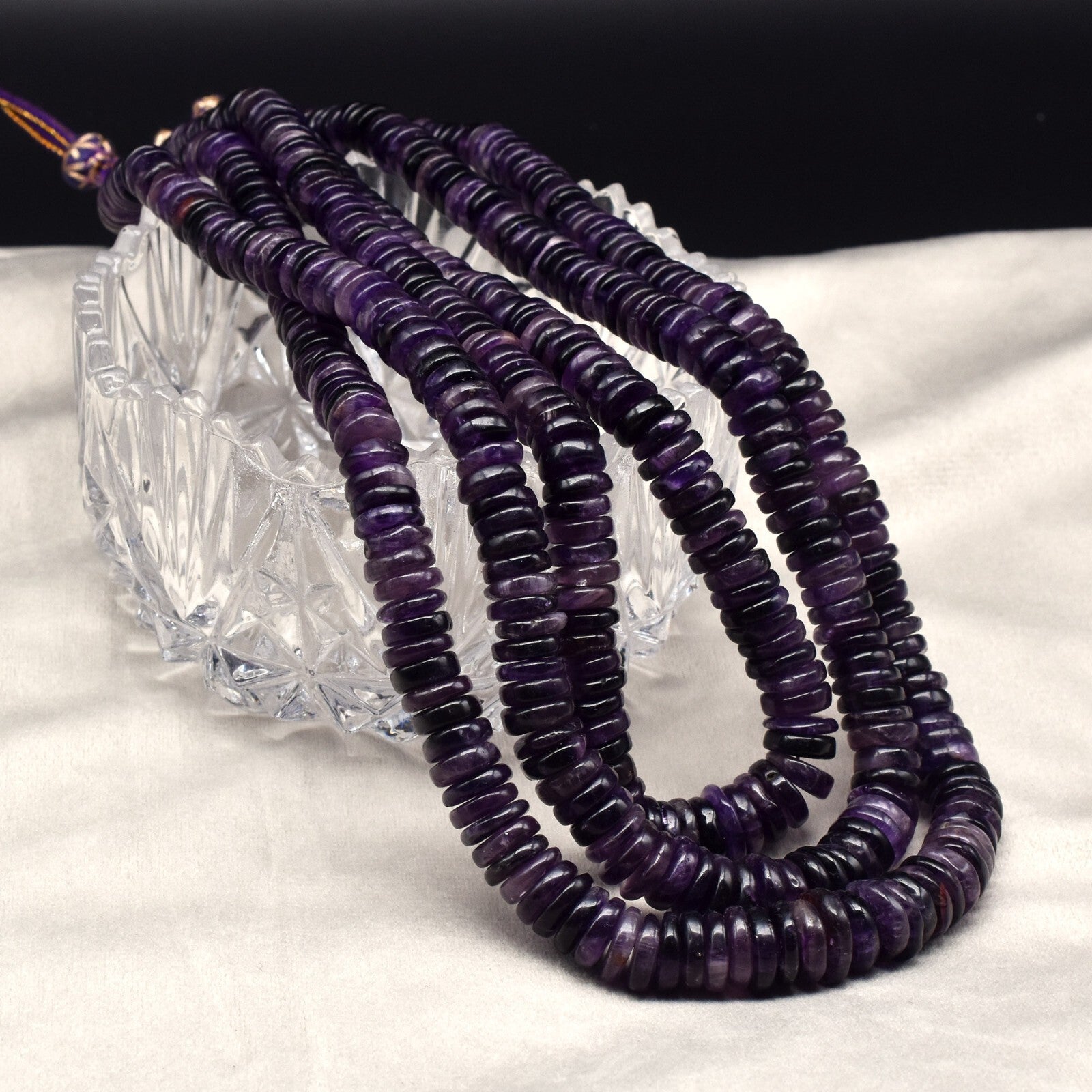 Natural Dark Amethyst Necklace 1233 Ct Drilled Button Shape Gemstone Beads