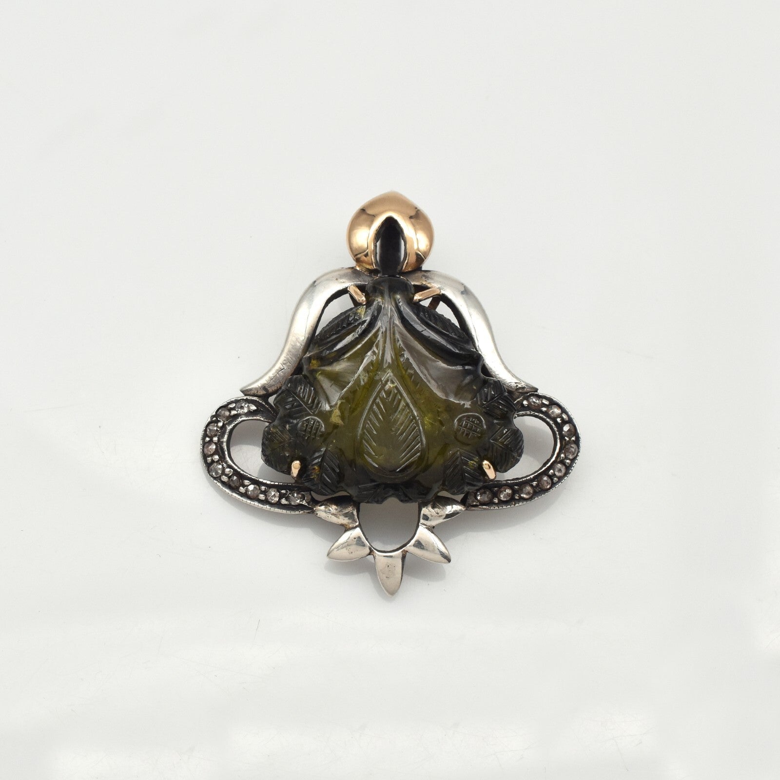 Victorian Natural Green Chrome Tourmaline Diamond 48.5ct Sterling Silver Pendant