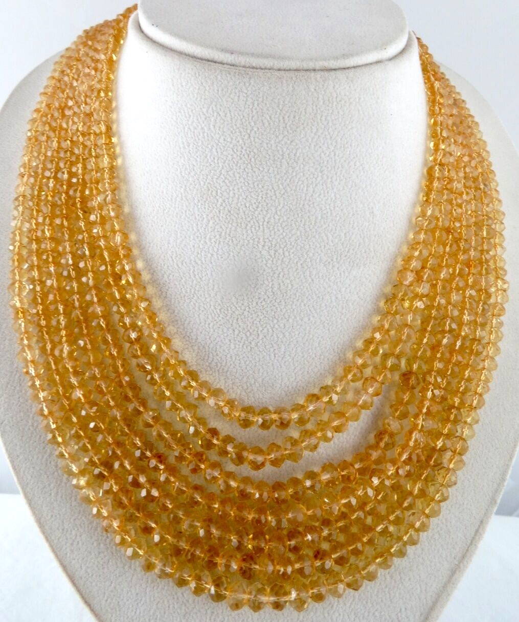 Certified Natural Citrine Faceted Beads Round Necklace 885 Ct Gemstone String