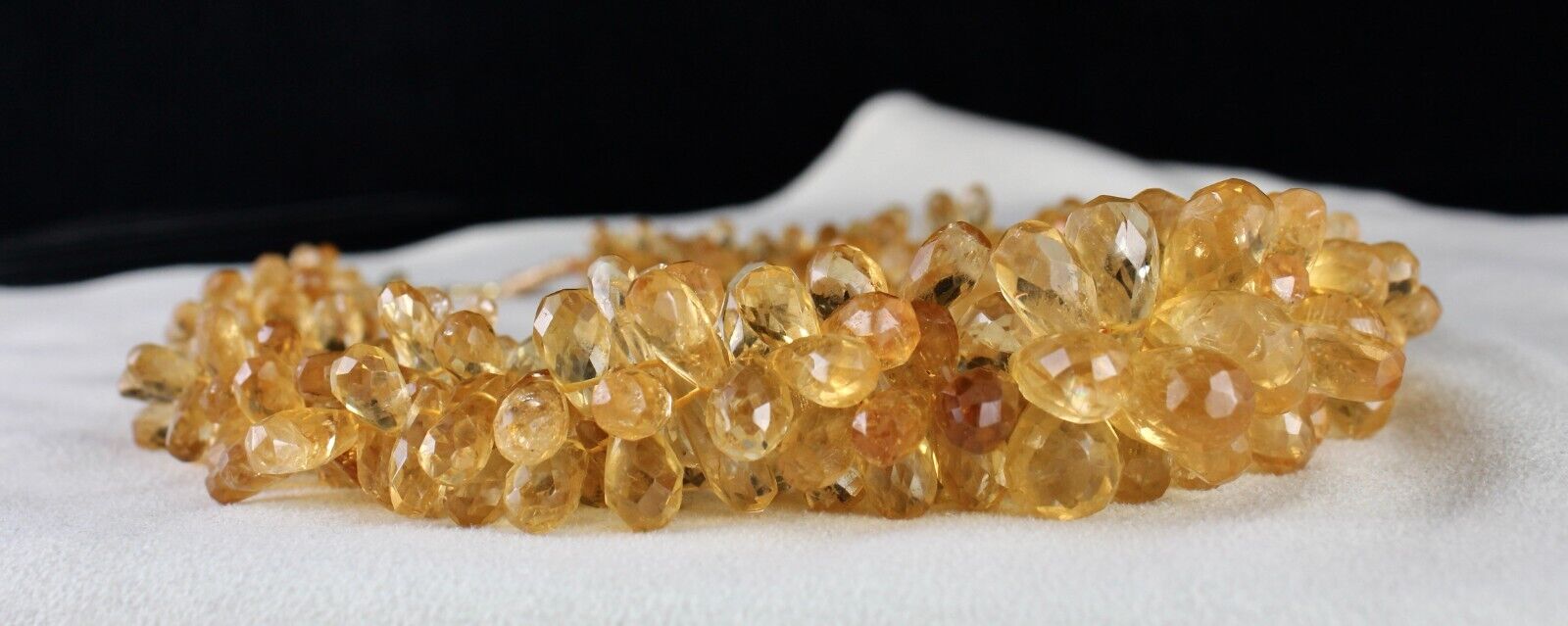 NATURAL CITRINE BEADS FACETED TEAR DROPS 3 LINE 827 CT GEMSTONE FASHION NECKLACE