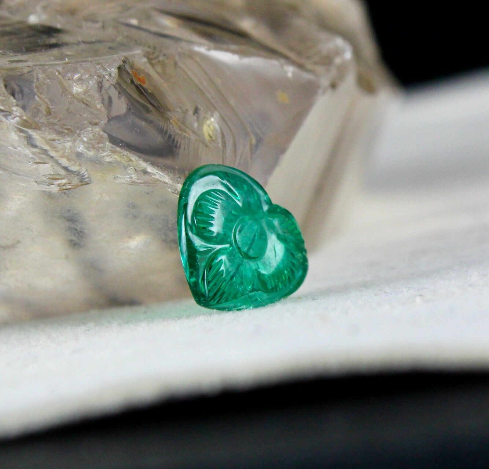 11X12 MM NATURAL ZAMBIAN EMERALD CARVED HEART SHAPE 3 CARATS GEMSTONE FOR RING