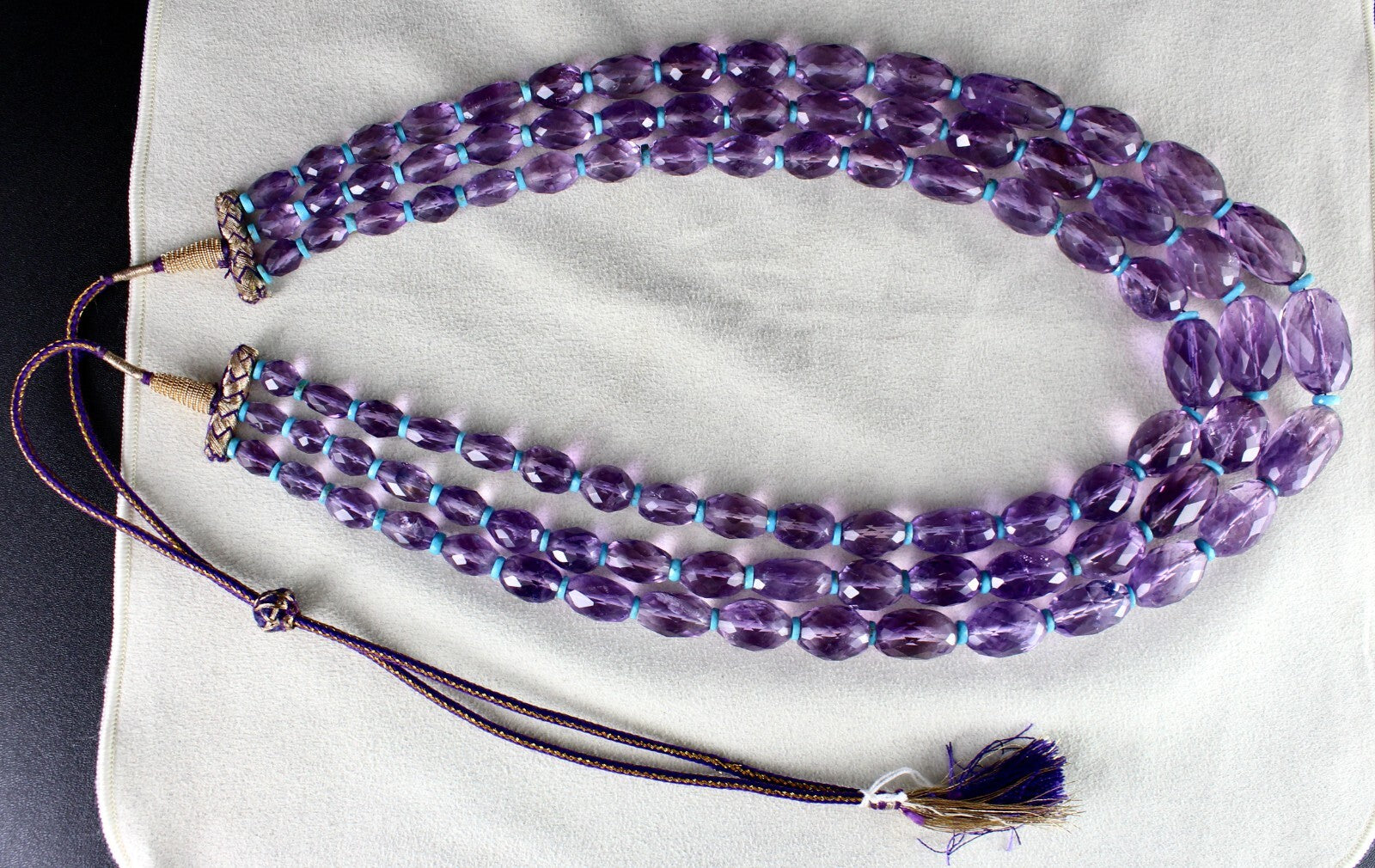 Certified Natural Amethyst Faceted Nugget Necklace Turquoise Beads 1448 Ct Gems