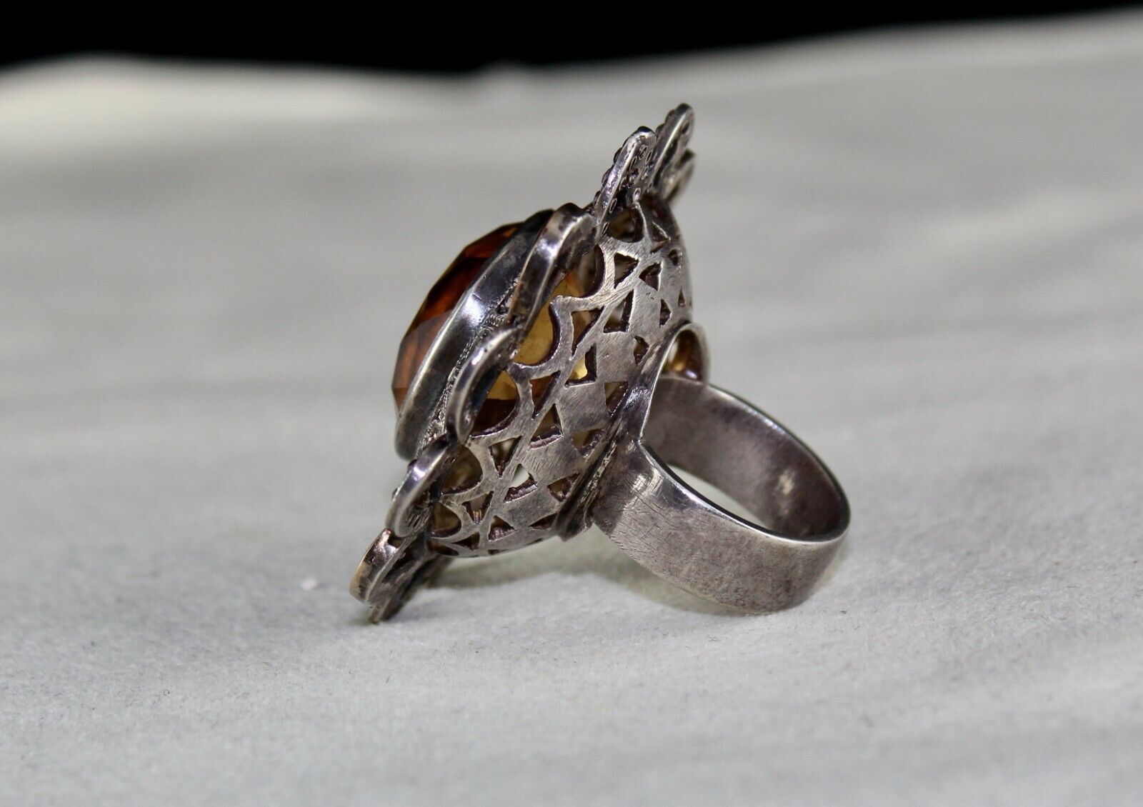 NATURAL YELLOW CITRINE CUT DIAMOND 18K GOLD LADIES RING IN 925 STERLING SILVER
