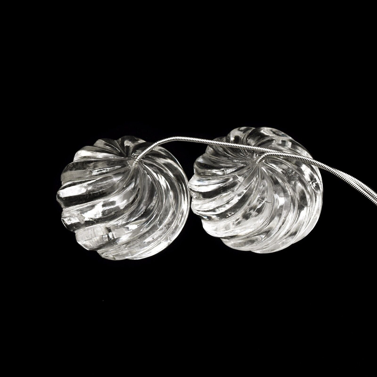Natural Rock Crystal Quartz Bead Engraved Round 2 Pc 495 Ct Gemstone Designing