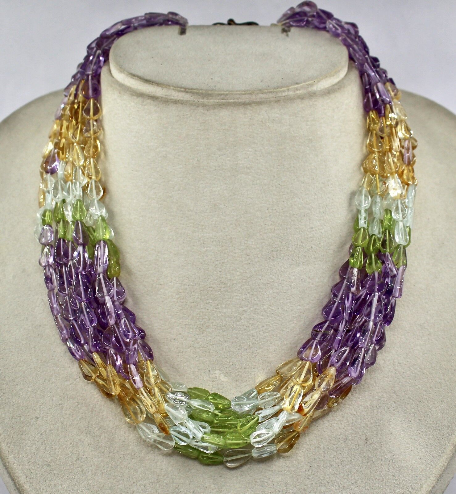 MULTI COLOUR PERIDOT CITRINE AMETHYST 10 LINE 18" GEMSTONE FANCY BEADS NECKLACE