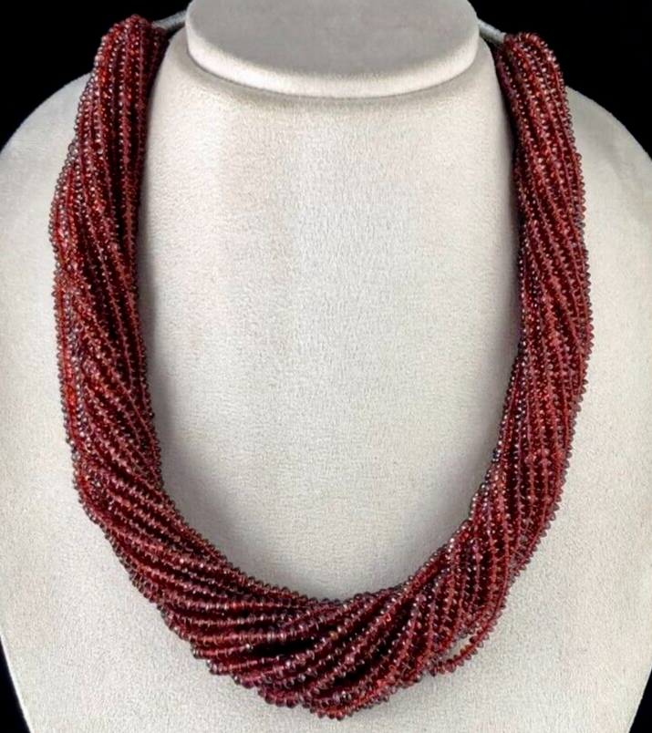 NATURAL GARNET BEADS BUTTON 20 LINE 1437 CARATS SEMI PRECIOUS GEMSTONE NECKLACE
