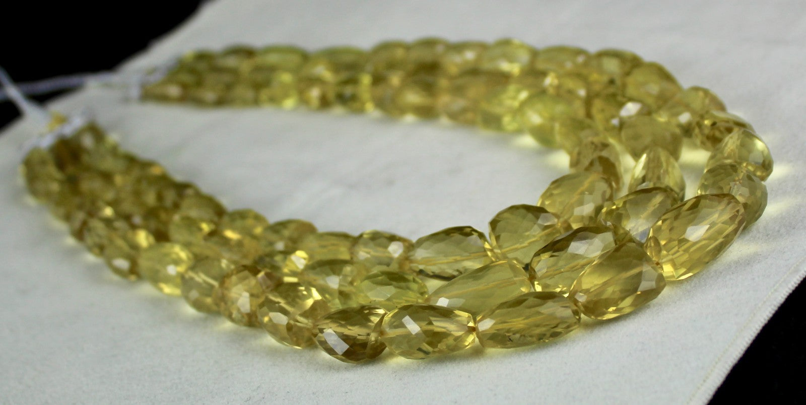 Natural Lemon Quartz Gemstone Necklace 1500ct 3 Line Faceted Nuggets Beads