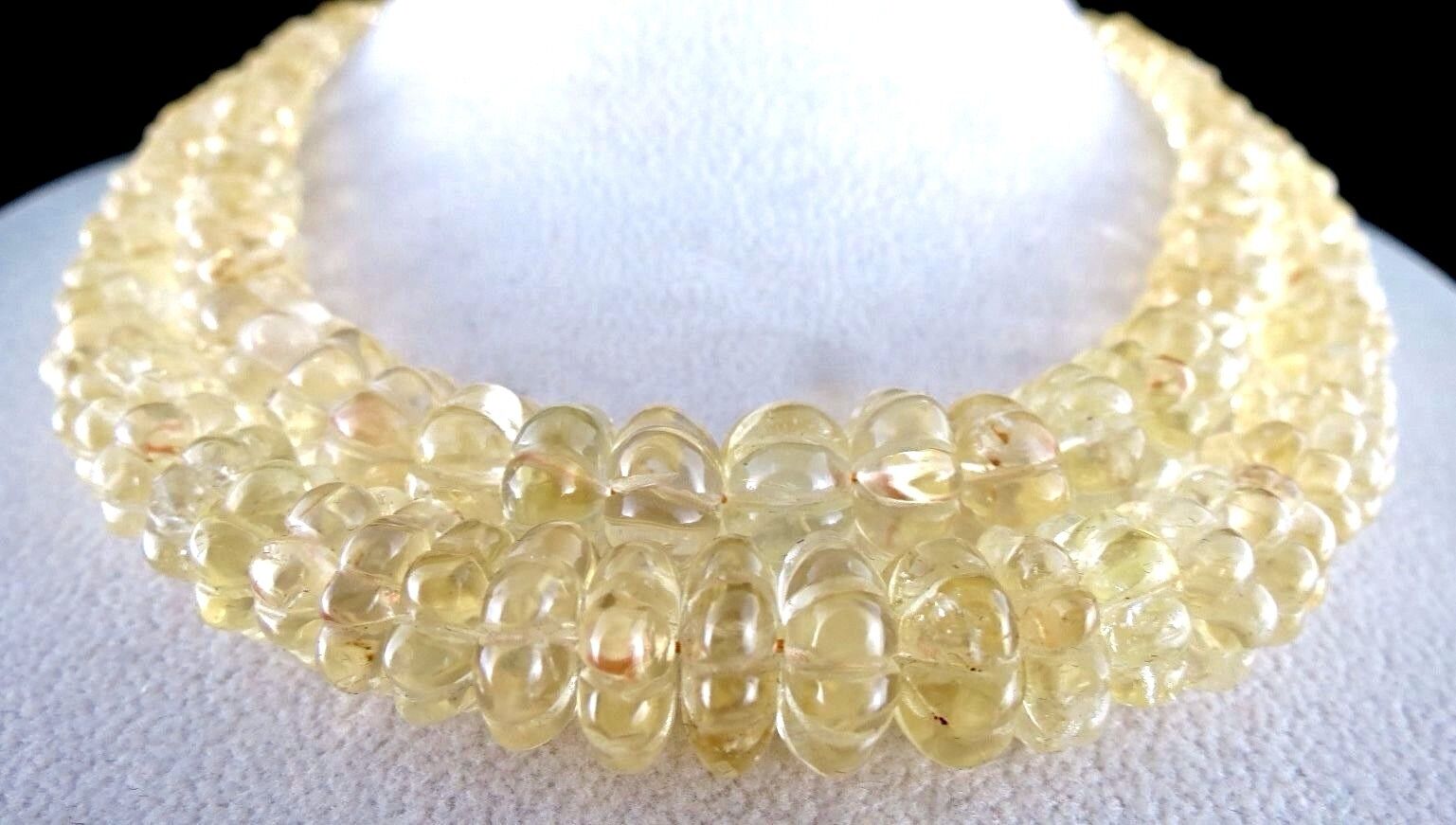 Natural Yellow Citrine Carved Melon Beads 2 L 540 Ct Gemstone Finest Necklace