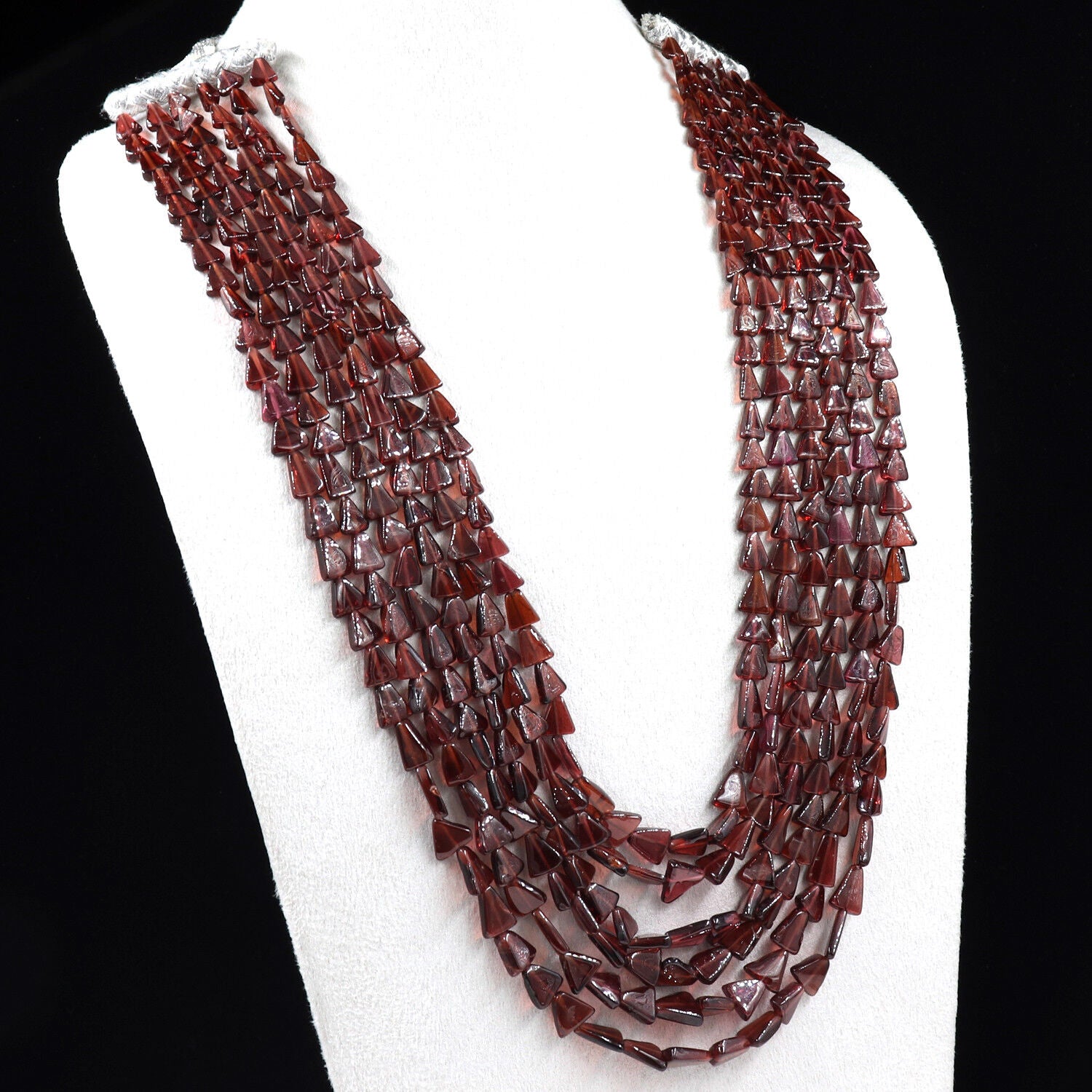 NATURAL GARNET BEADS FANCY 6 LINE 600 CARATS GEMSTONE LADIES BEADS NECKLACE