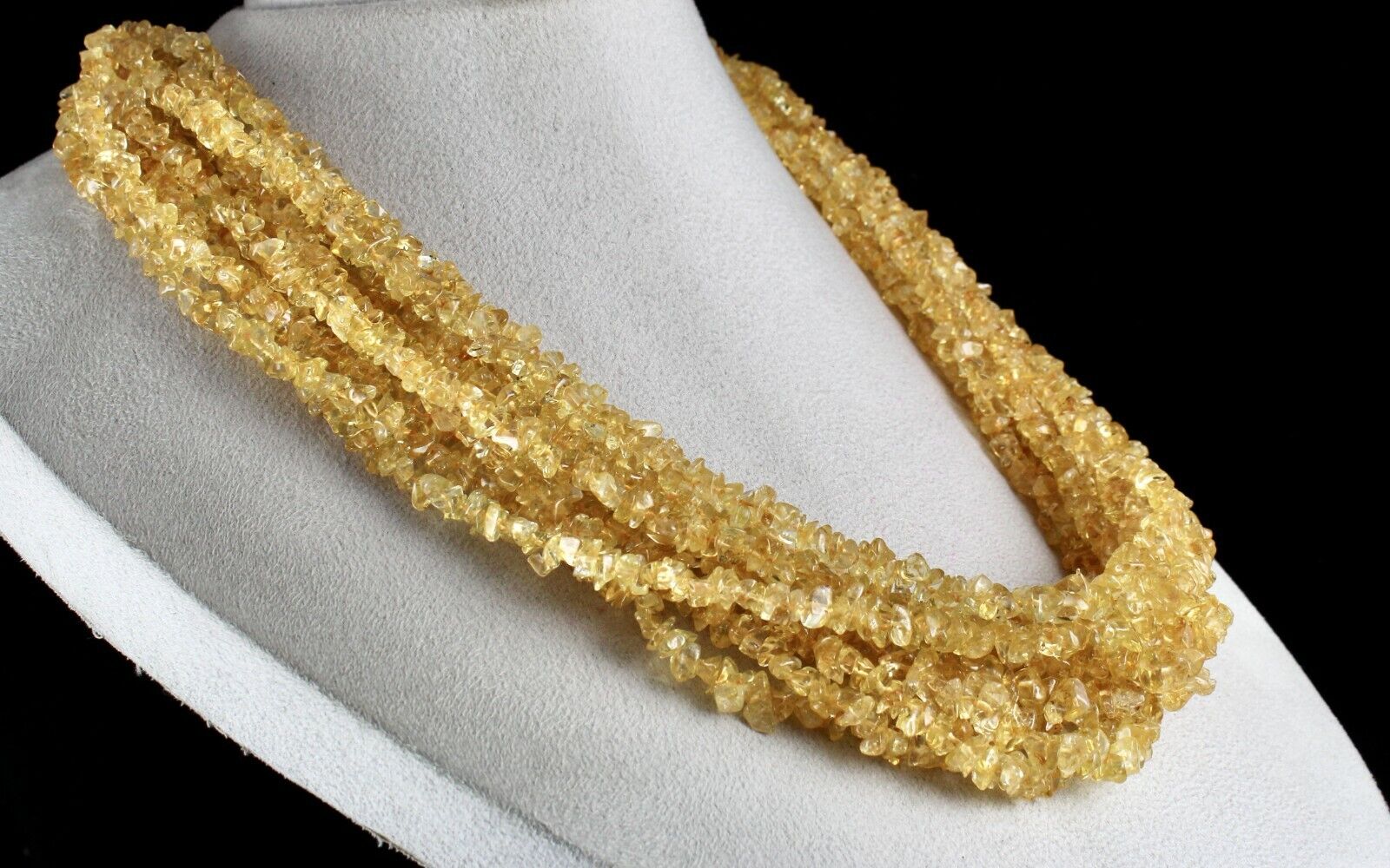 NATURAL YELLOW CITRINE UNCUT BEADS 10 LINE 1327 CARATS GEMSTONE SILVER NECKLACE