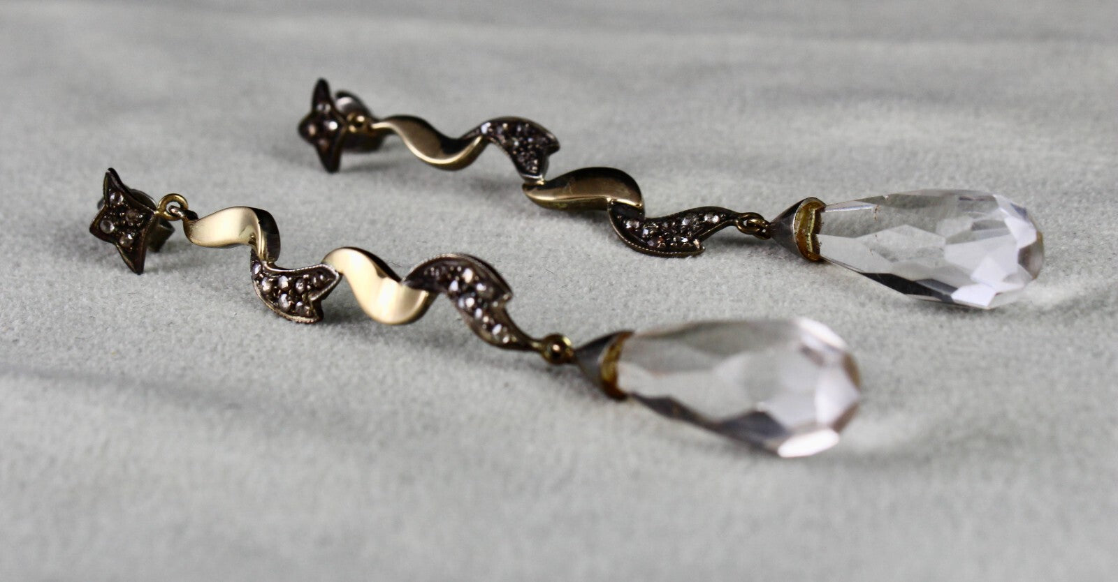 Natural Rock Crystal Quartz 10ct Natural Diamond 18k Gold Victorian Earrings