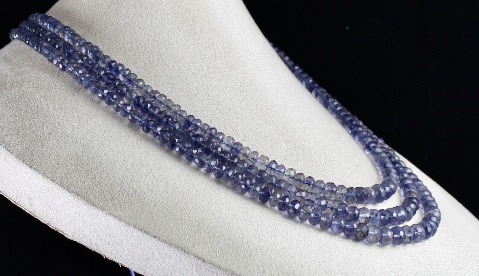 Certified Natural Blue Iolite Faceted Round Beads 3 L 606 Ct Gemstone Necklace