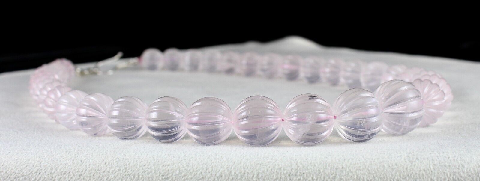 Rose Quartz Beaded Carved Necklace 1 L 750 Carats Natural Gemstone Silver clasp