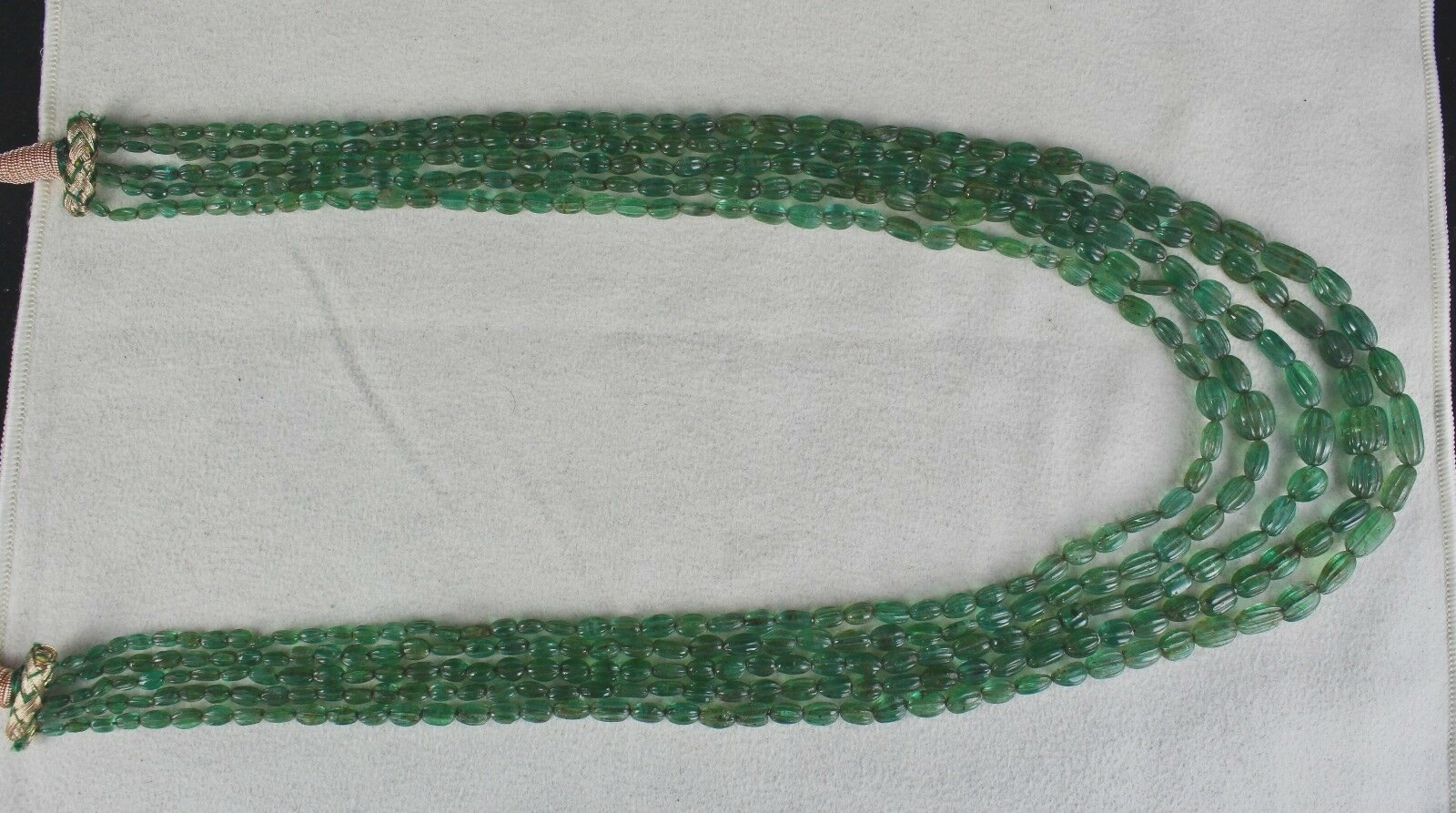 Certified Antique 356 Ct Natural Emerald Beads Carved Gemstone Necklace