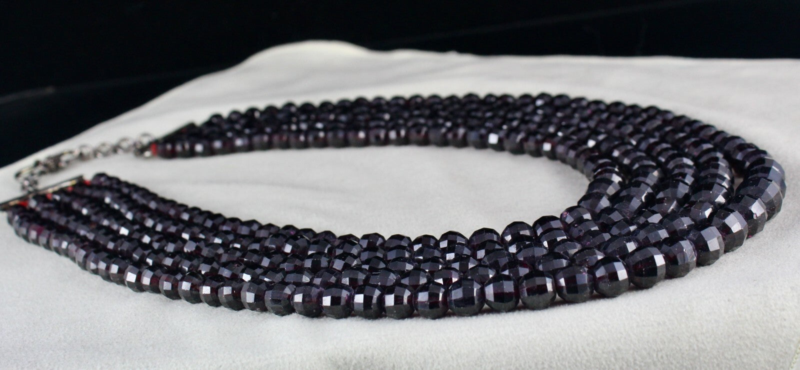 Natural Garnet 1859 Carat Beaded 5 Line Necklace Round Gem Sterling Silver Clasp