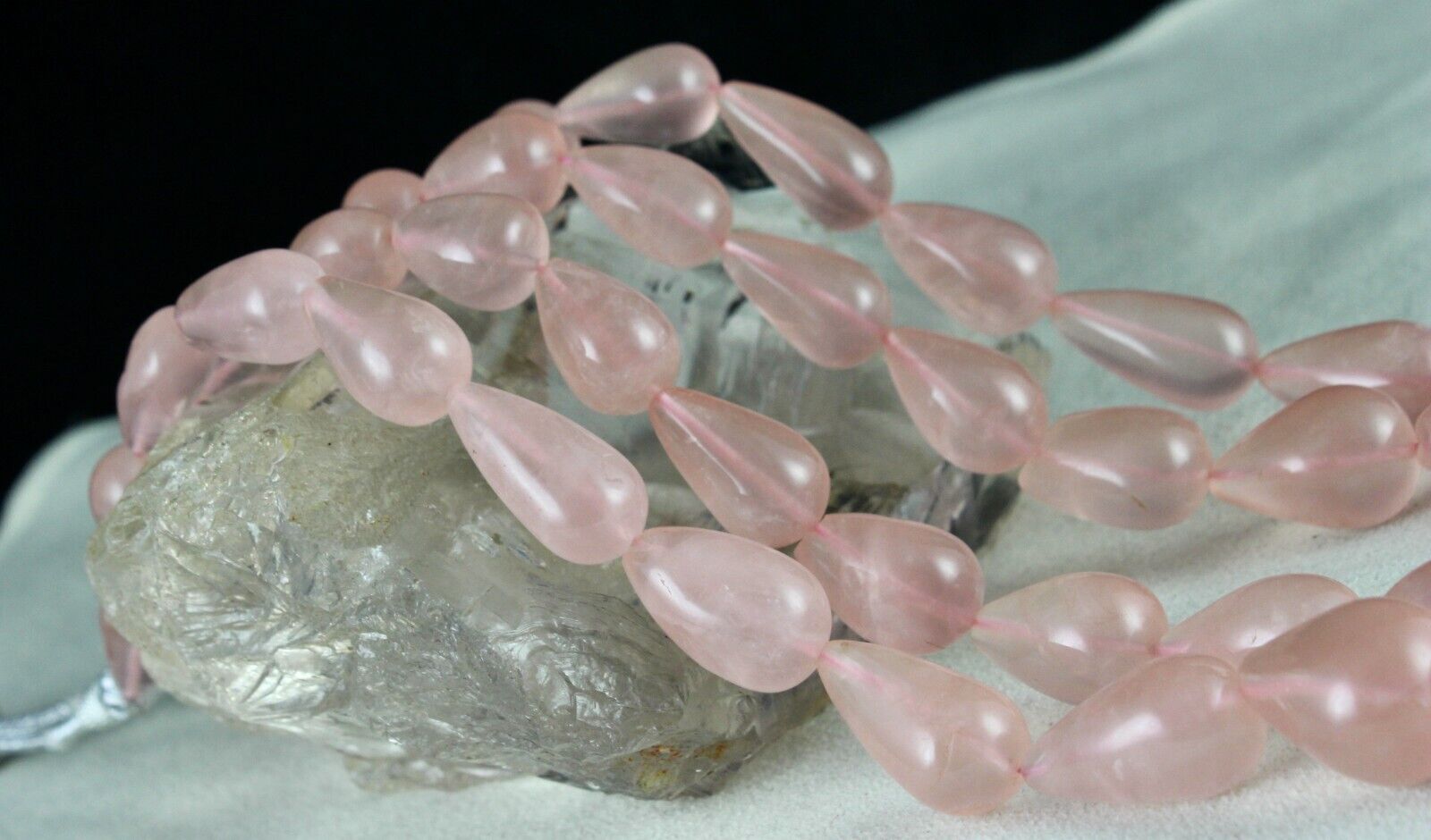 NATURAL ROSE QUARTZ BEADS DROPS CABOCHON 2 L 1002 CTS GEMSTONE FASHION NECKLACE