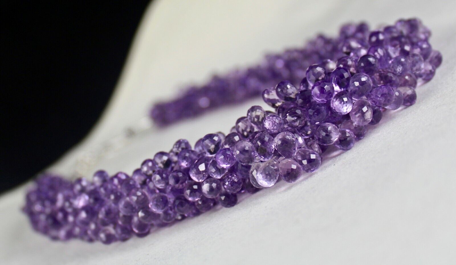 Pink Amethyst Beaded Drops Necklace 768 Ct Natural Gemstone Bunch Silver Clasp