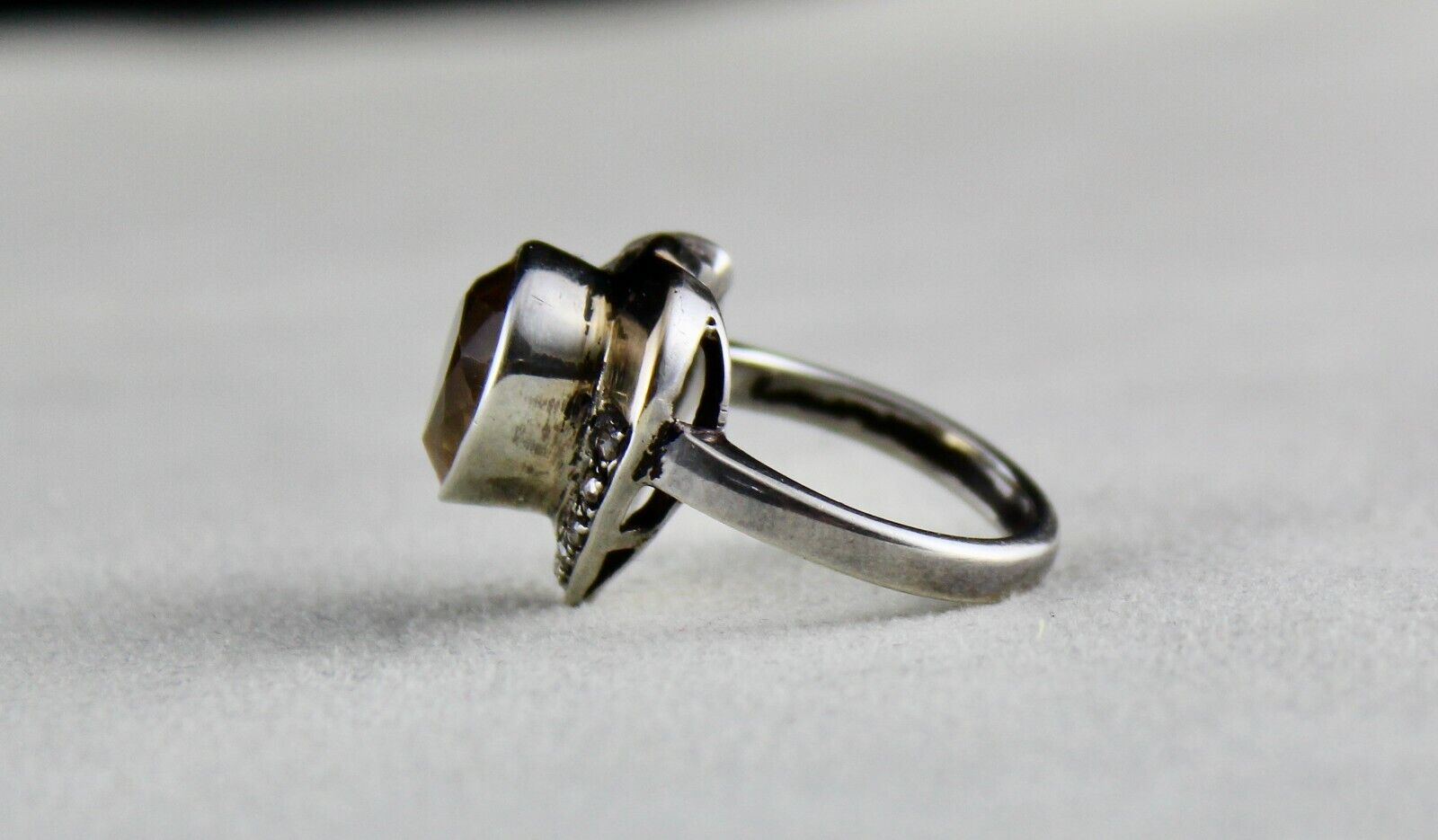 ANTIQUE NATURAL YELLOW CITRINE HEART CUT 18K GOLD DIAMOND SILVER VICTORIAN RING
