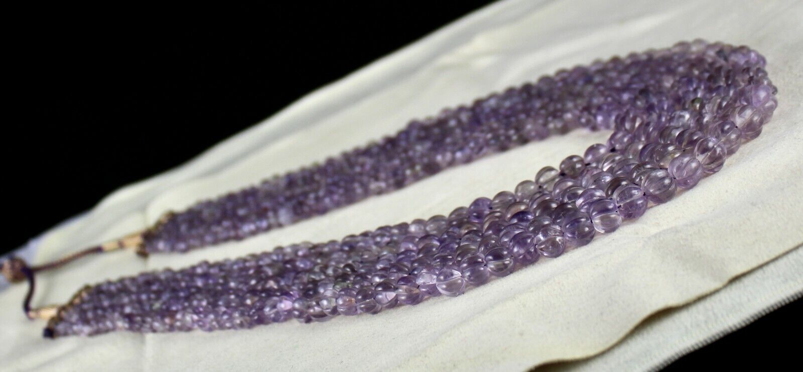 Natural Amethyst Beads Carved Melon 5 L 947 Ct Purple Gemstone Antique Necklace