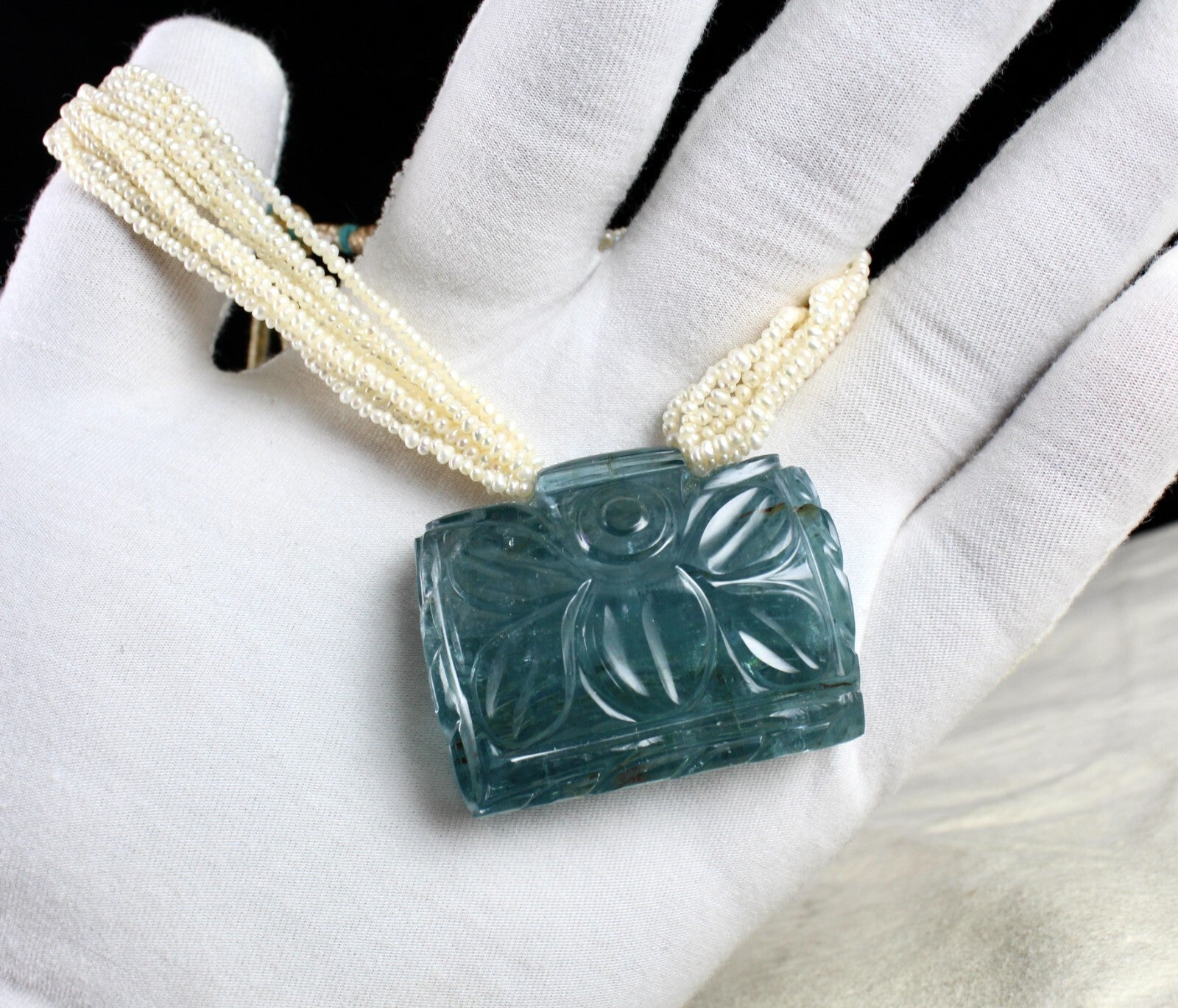 Certified Natural Blue Aquamarine 176.20 Ct Pearl Antique Necklace For Women