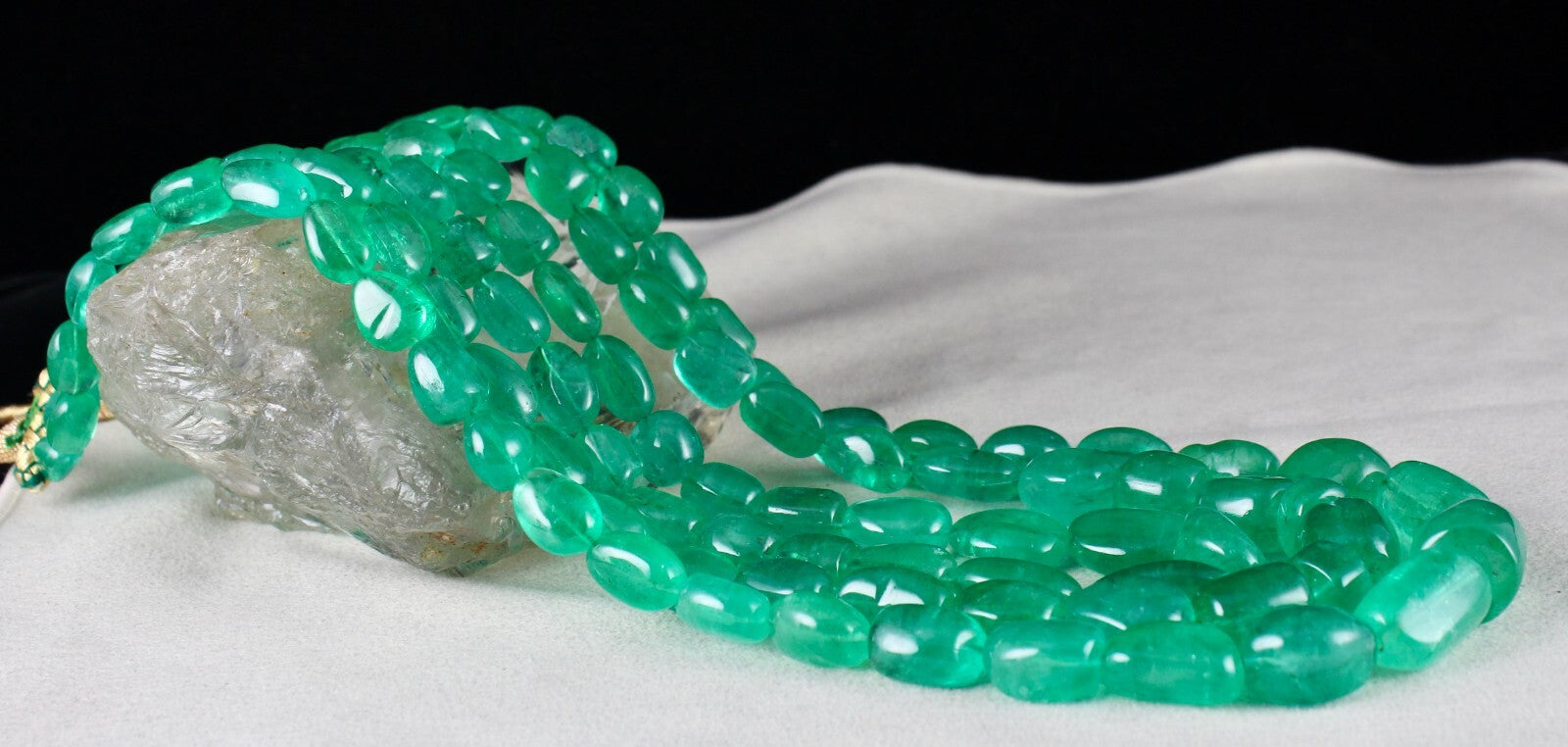 Certified Natural Colombian Emerald Beads Cabochon 1028ct Stone Necklace