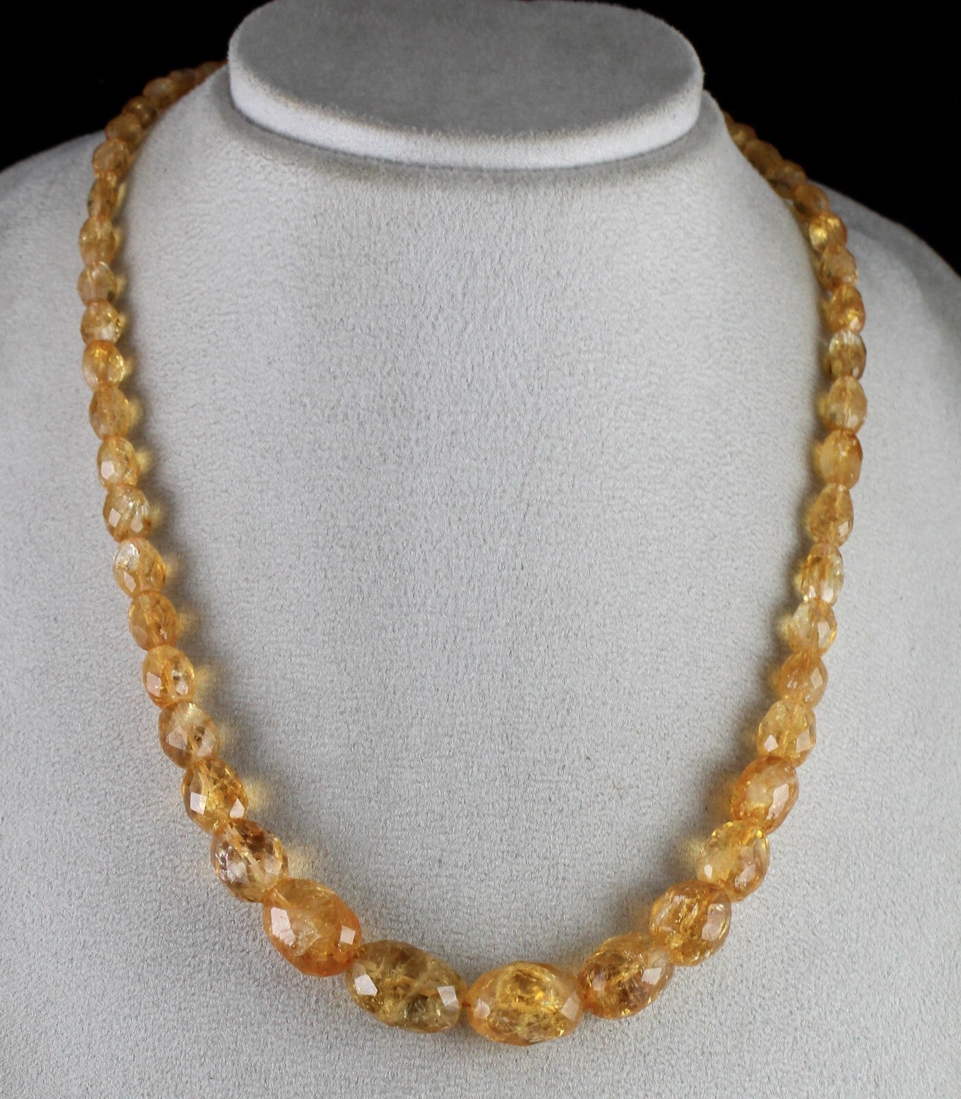 Natural Citrine Oval Faceted Bead Necklace 297 Ct Yellow Gemstone Fashion
