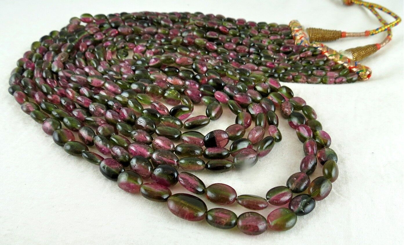 NATURAL BI COLORS MULTI TOURMALINE BEADS CABOCHON 582 CTS GEMSTONE NECKLACE