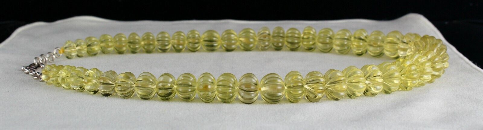NATURAL LEMON QUARTZ BEADS MELON CARVED 820 CTS SEMI PRECIOUS GEMSTONE NECKLACE