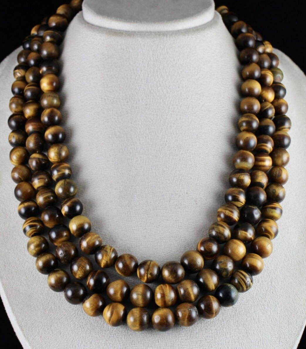 Natural Tiger Eye Round Beads 3 L 2016 Ct Gemstone Necklace Antique Fashion