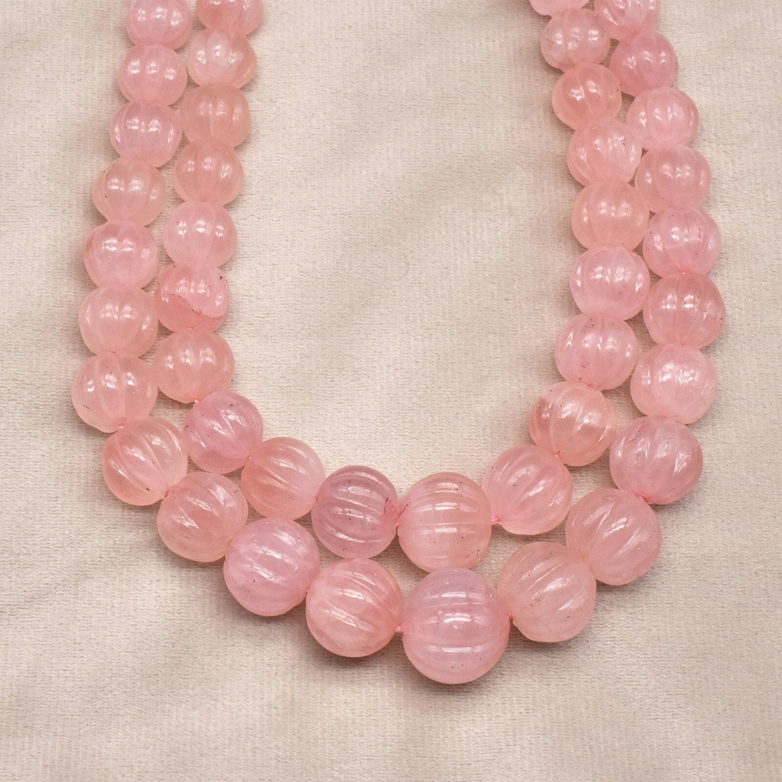 Certified Vintage Rose Quartz 1257 Ct Carved Beads Sterling Silver Necklace