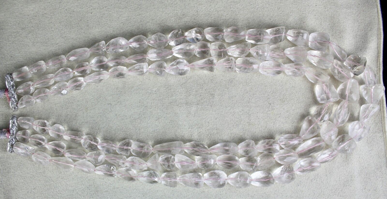 NATURAL PINK AQUAMARINE FACETED TUMBLE BEADS 3 LINE 1094 CARAT GEMSTONE NECKLACE