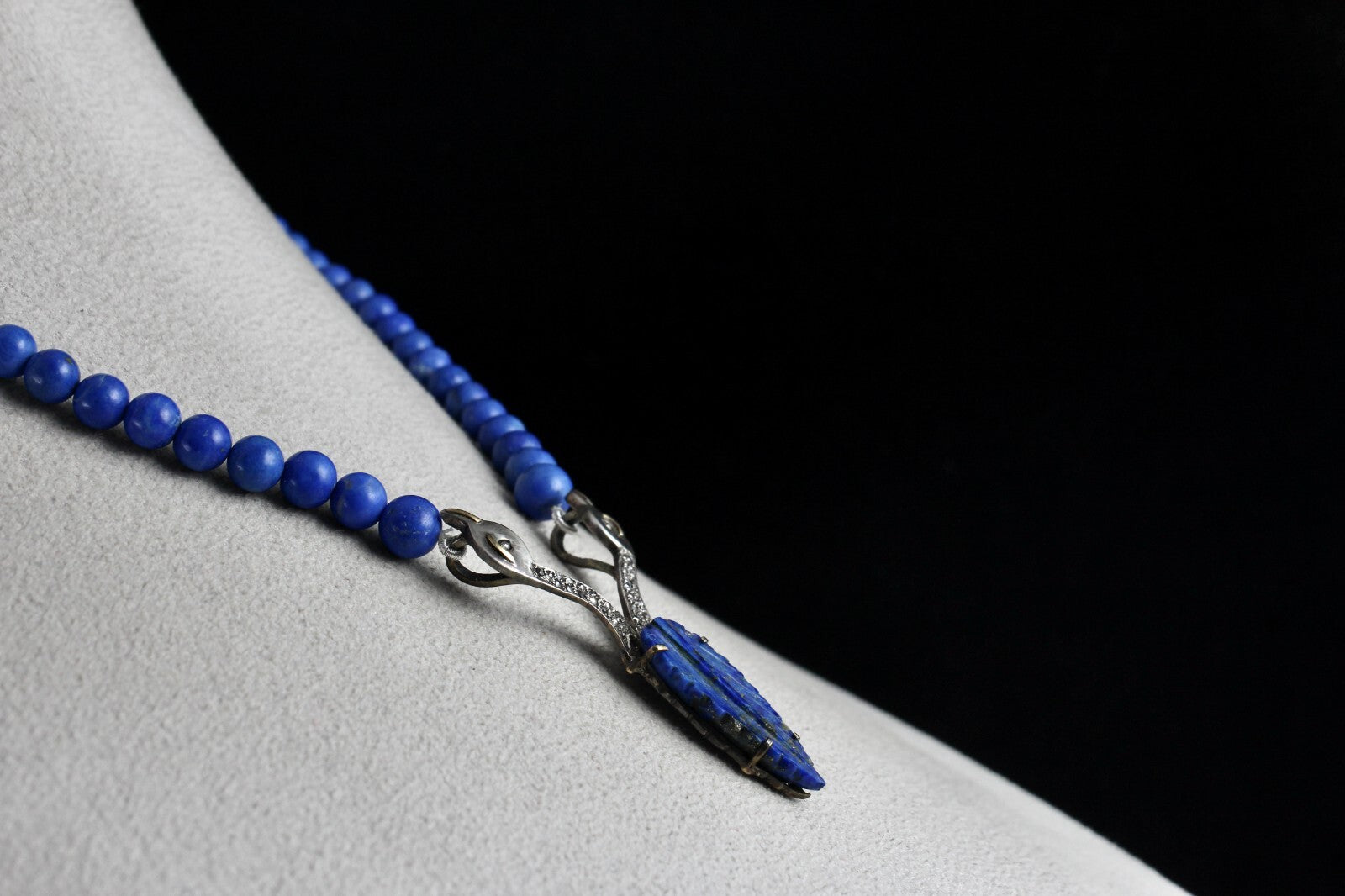 Natural Lapis Lazuli 10ct Leaf Natural Diamond Silver Gold Victorian Set