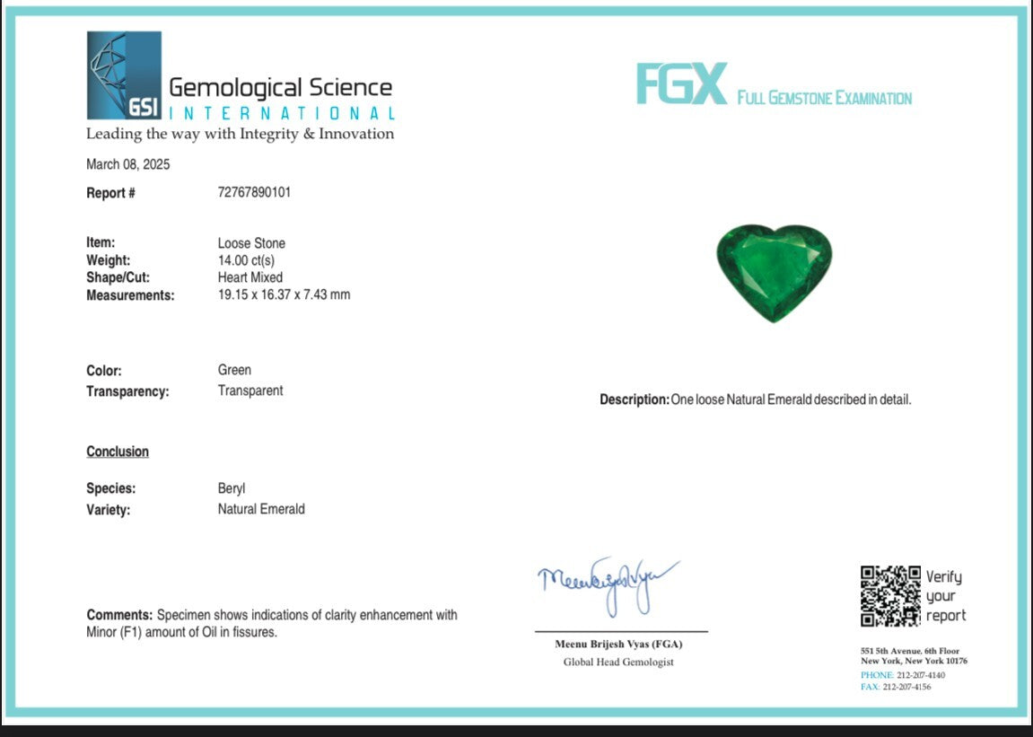 Certified Natural Emerald Heart Cut 14ct 16x19mm Loose Gemstone Ring Pendant